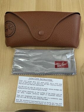 Ray-Ban Brown Pebbled Sunglass Case with Gray Cleaning Cloth